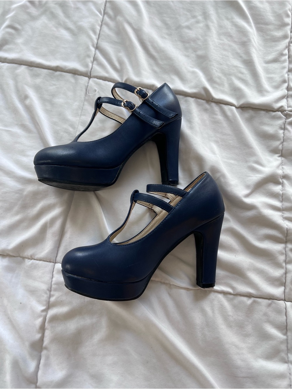 & Other Stories Navy T-Strap Platform Heels